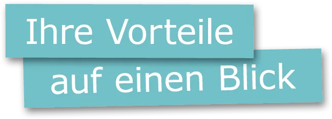 Türkisfarbener Banner mit weißer Schrift: „Ihre Vorteile auf einen Blick“.