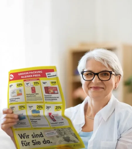 Frau mit Apotheken-Flyer