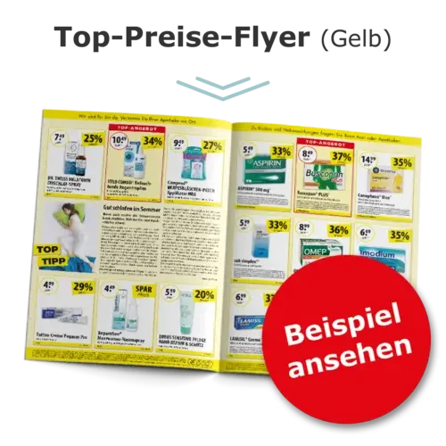 Apothekenflyer: Top-Preise-Flyer gelb_ Beispiel ansehen