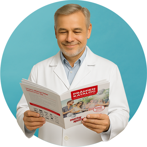 Apotheker mit Prämienkatalog
